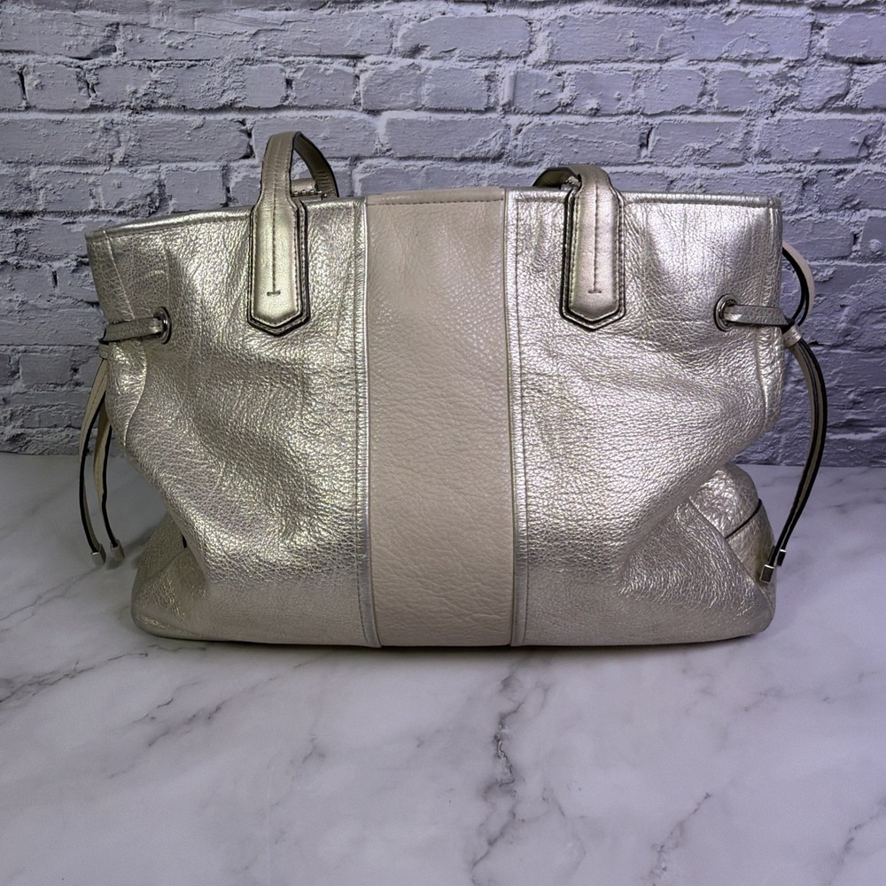 Coach Chelsea Leather Stripe Platinum Charlie ToteBag Purse J1126 18962 - Picture 4 of 15